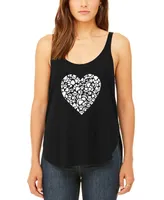 Women's Word Art Paw Prints Heart Flowy Tank Top