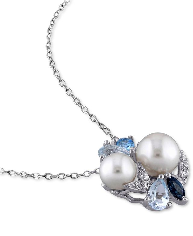 Cultured Freshwater Pearl (6-1/2 & 7-1/2mm) & Multicolor Topaz (1-1/2 ct. t.w.) 18" Pendant Necklace in Sterling Silver