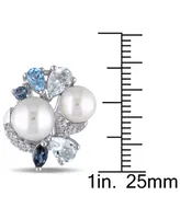 Cultured Freshwater Pearl (6-1/2 & 7-1/2mm) & Multicolor Topaz (3 ct. t.w.) Stud Earrings in Sterling Silver