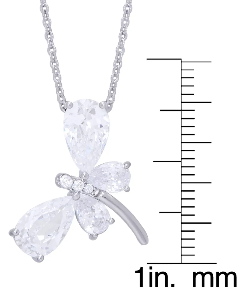 Cubic Zirconia Dragonfly Pendant 18" Necklace in Silver Plate
