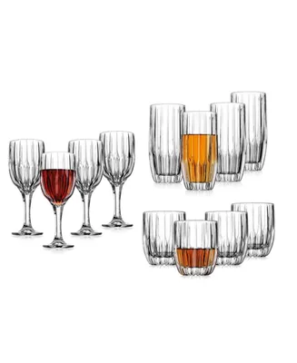 Godinger Pleat 12 Piece Set of Double Old Fashion, Highball, and Goblet Glasses