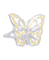 Diamond Accent Butterfly Ring Gold and Silver Plate