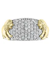 Effy Men's White Sapphire Lion Ring (1-3/8 ct. t.w.) in Sterling Silver & 14k Gold-Plate