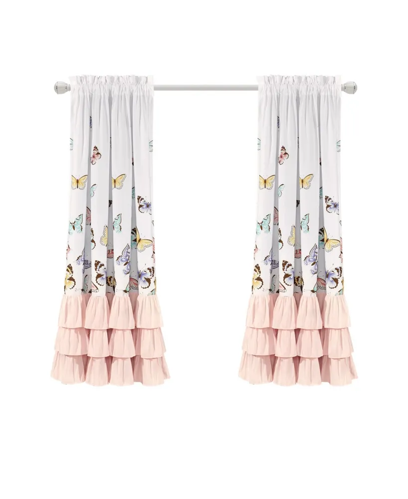 Flutter Butterfly 52" x 63" Ruffled Curtain Set