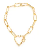 Cubic Zirconia Link Heart Bracelet Yellow Gold or Rose Plate