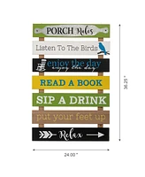 Glitzhome Oversized Rustic Slats Porch Rules Sign Wall Sign