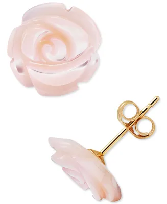 Mother-of-Pearl Flower Stud Earrings 10k Gold