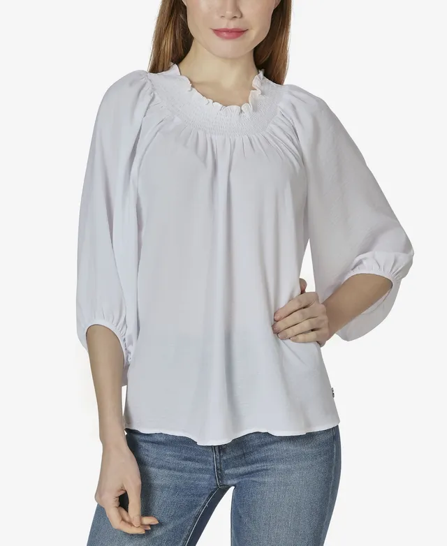 Adrienne Vittadini Plus Size Elbow Sleeve with Tulip Flounce and Keyhole  Top - Macy's