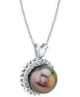 Cultured Tahitian Pearl (10mm) & Diamond (1/5 ct. t.w.) Halo 18" Pendant Necklace in 14k White Gold