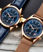 Men's Quartz Chronograph Date Rose Gold-Tone Stainless Steel Mesh Bracelet Watch 44mm