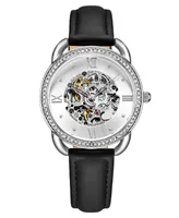 Women's Automatic Black Genuine Leather Strap Watch 36mm