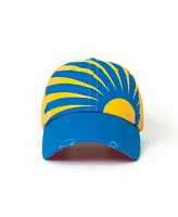 Sunny Lady Women's Adjustable Snap Back Mesh Blue and Yellow Sunshine Trucker Hat