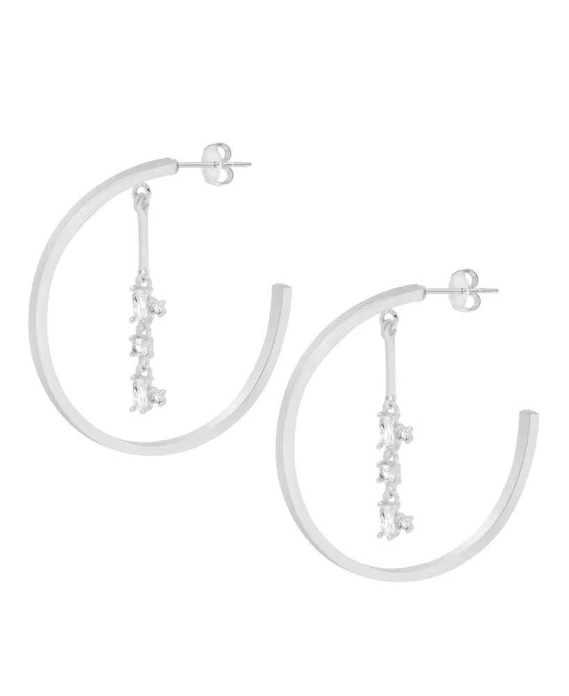 And Now This Mutli Shape Cubic Zirconia Drop Dangle C Hoop Earring in Silver Plate