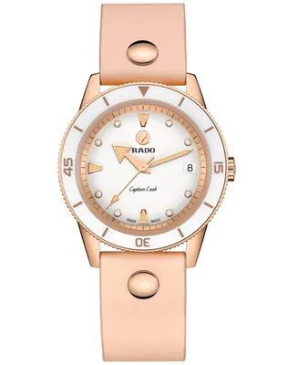 Rado Women's Swiss Automatic Captain Cook Diamond (1/20 ct. t.w.) Pink Leather Wrap Strap Watch 37mm