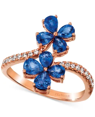 Le Vian Blueberry Sapphire (1-1/2 ct. t.w.) & Nude Diamond (1/5 ct. t.w.) Flower Statement Ring in 14k Rose Gold