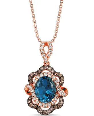 Le Vian Deep Sea Blue Topaz (3 ct. t.w.) & Diamond (3/4 ct. t.w.) 18" Pendant Necklace in 14k Rose Gold