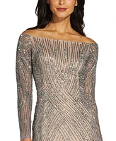 Adrianna Papell Sequin Off-The-Shoulder Gown