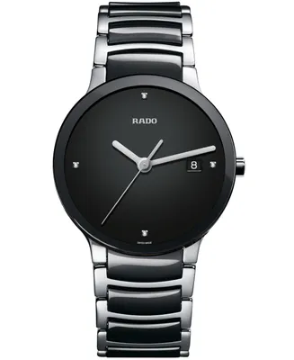 Rado Watch, Unisex Swiss Centrix Diamond Accent Stainless Steel and Black Ceramic Bracelet 38mm R30934712