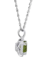 Peridot (7/8 ct. t.w.) & Diamond (1/10 ct. t.w.) Halo Pendant Necklace in 14k White Gold, 16" + 2" extender