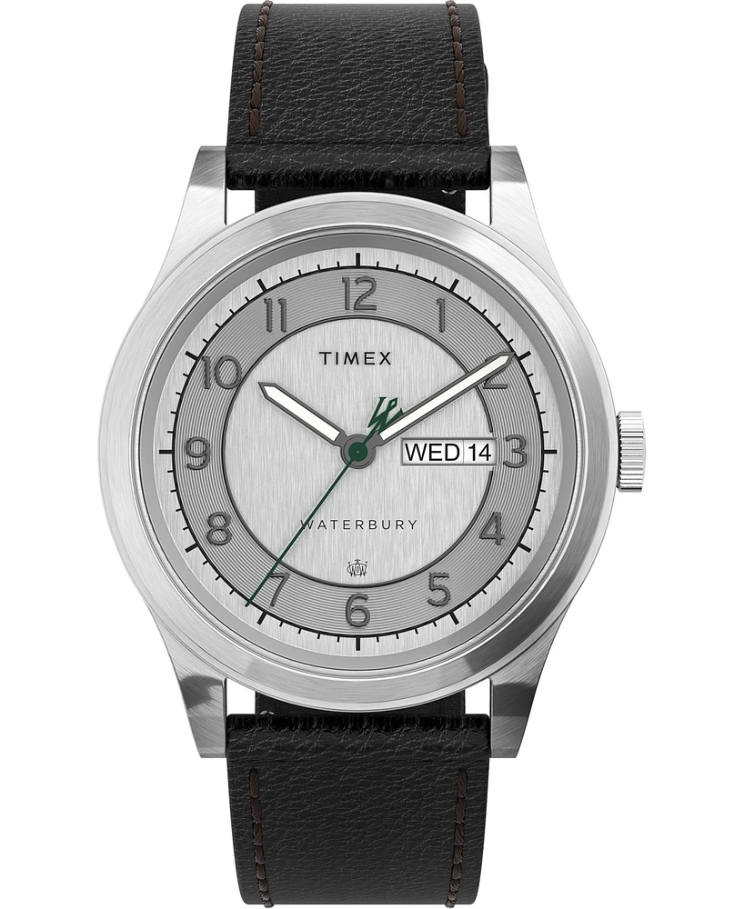 Timex Men's Waterbury Traditional Day-Date Black Leather Strap Watch 39mm