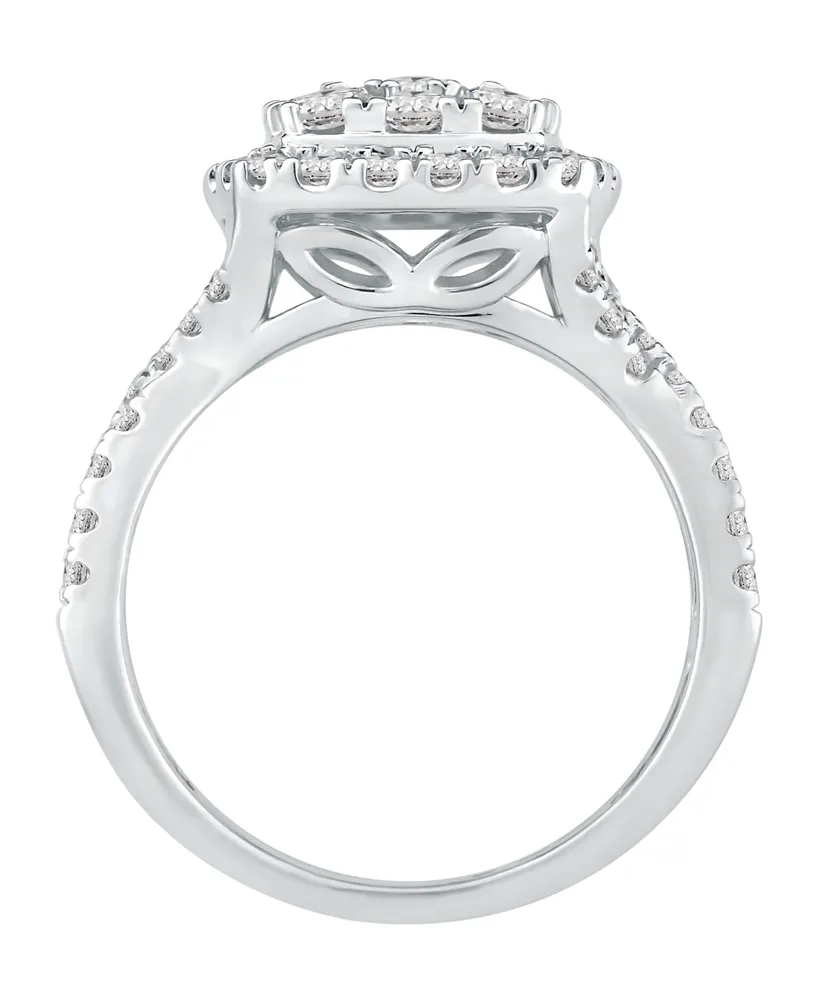 Diamond Cushion Double Halo Cluster Engagement Ring (1-/ ct. t.w.) in 14k White Gold
