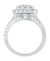 Diamond Cushion Double Halo Cluster Engagement Ring (1-/ ct. t.w.) in 14k White Gold
