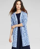 Charter Club Petite Cashmere Printed Open-Front Hoodie, Created for Macy's