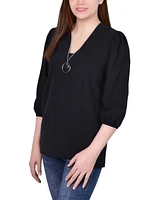 Ny Collection Petite Balloon Sleeve Pullover with Necklace