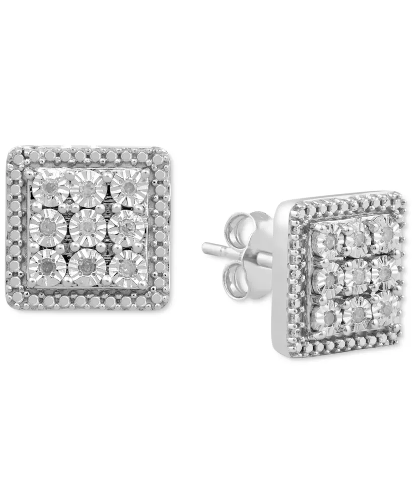 Diamond Cluster Stud Earrings (1/10 ct. t.w.) in Sterling Silver