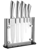 Chef Knife with Acrylic Stand, Set of 6 - Silver