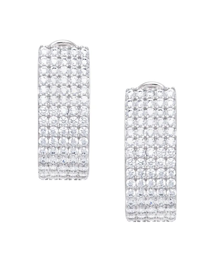 Cubic Zirconia 5 Row Hoop Earrings in Silver Plate