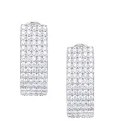 Cubic Zirconia 5 Row Hoop Earrings in Silver Plate