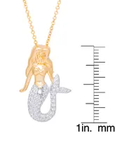Diamond Accent Mermaid Pendant 18" Necklace in Gold Plate