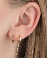 Solid Double Chain Huggie Earring in 14K Gold Plated over Sterling Silver