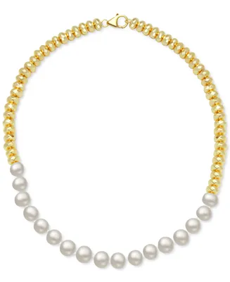 Cultured Freshwater Pearl (10mm) & Gold-Plated Hematite Bead 18" Statement Necklace
