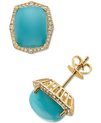 Effy Turquoise (10x8mm) & Diamond (1/4 ct. t.w.) Stud Earrings in 14k Gold