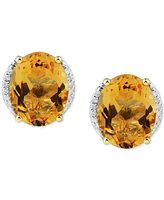 Citrine (3-1/5 ct. t.w.) & Diamond (1/20 Stud Earrings 14k Gold (Also Mystic Topaz)