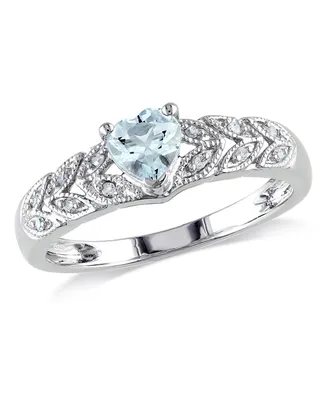 Aquamarine (1/3 ct. t.w.) and Diamond Accent (1/20 Sterling Silver, Vintage Like Heart Ring