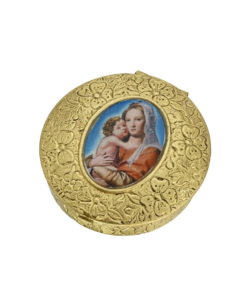 Gold-Tone Round Mary and Child Pill Box