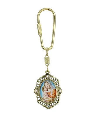 Gold-Tone Mother and Child Oval Key Fob