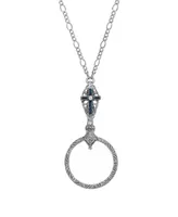 Pewter Dark Blue Crystal Cross Magnifier Necklace