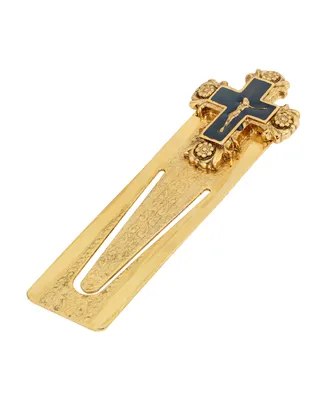 14K Gold-Dipped and Blue Enamel Crucifix Small Bookmark