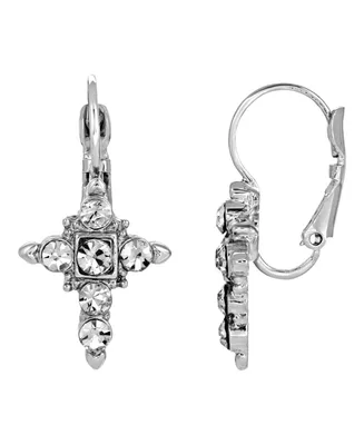 Silver-Tone Crystal Cross Earrings