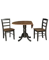 42" Dual Drop Leaf Pedestal Dining Table with 2 Madrid Ladderback Chairs, 3 Piece Dining Set