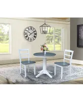30" Round Pedestal Dining Table with 2 Madrid Ladderback Chairs, 3 Piece Dining Set