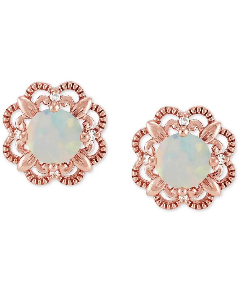 Opal (5/8 ct. t.w.) and Diamond Accent Earrings in 14k Rose Gold