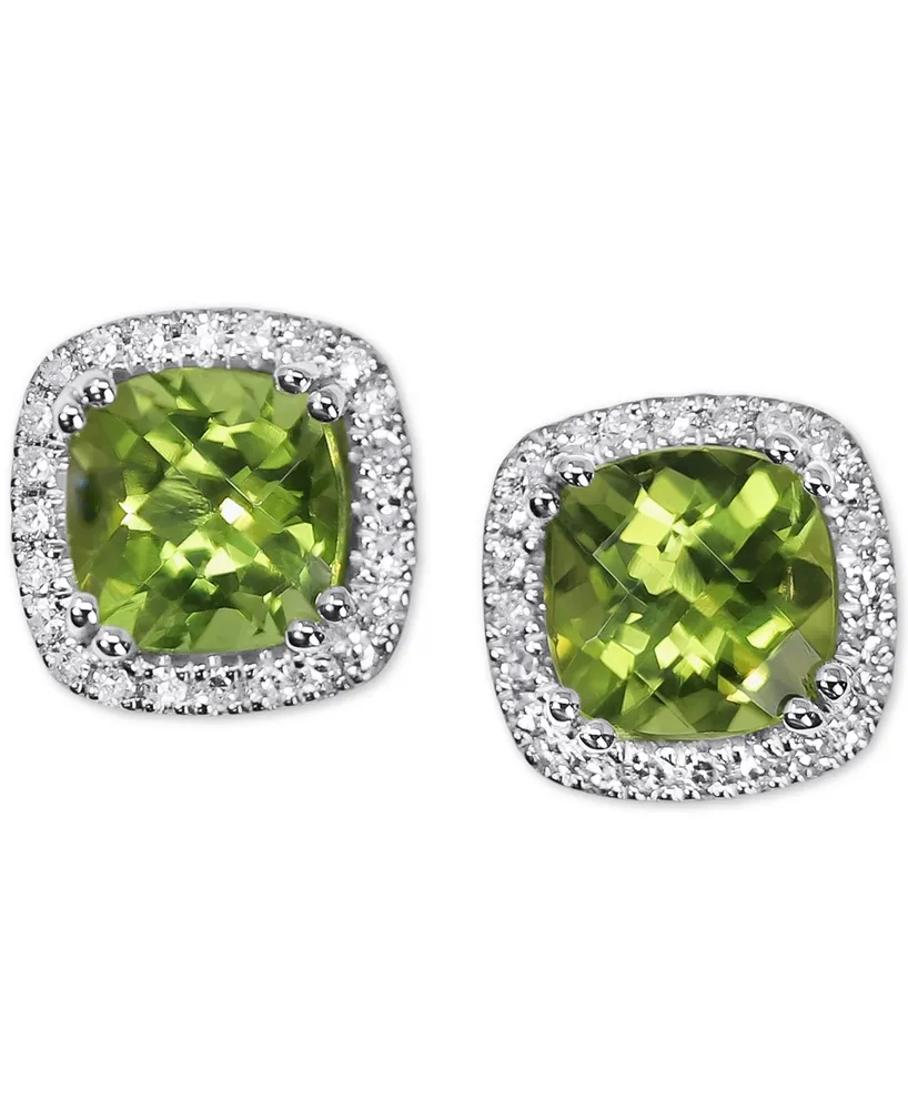 Rhodolite Garnet (2 ct. t.w.) & Diamond (1/5 ct. t.w.) Halo Stud Earrings in 14k White Gold (Also in Peridot & London Blue Topaz)