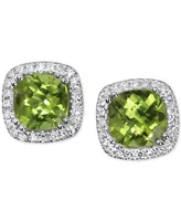 Rhodolite Garnet (2 ct. t.w.) & Diamond (1/5 ct. t.w.) Halo Stud Earrings in 14k White Gold (Also in Peridot & London Blue Topaz)