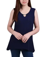 Women's Sleeveless Knit Eyelet Top with Hardware