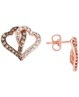 Le Vian Chocolate Diamond (3/8 ct. t.w.) & Nude Interlocking Heart Stud Earrings 14k Rose, Yellow or White Gold